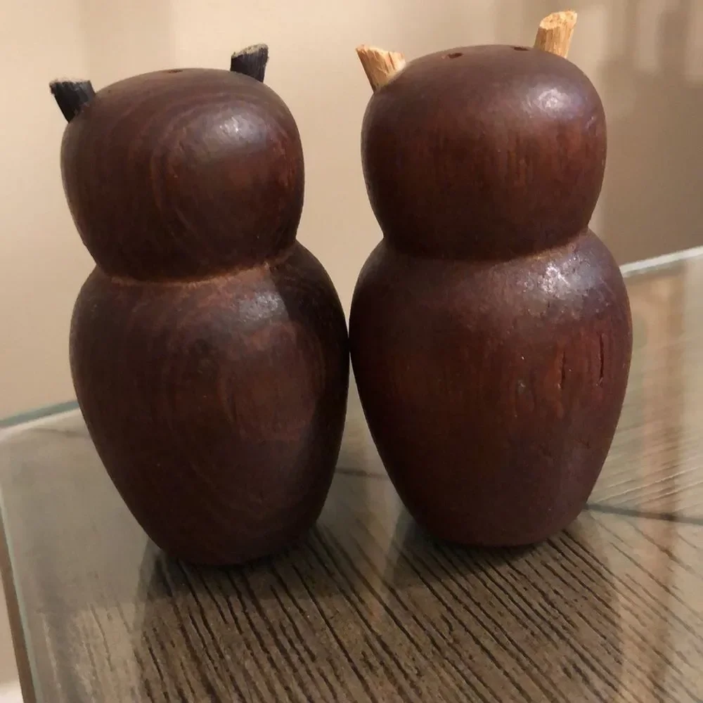 Vintage 1970’s Wooden Owl Salt & Pepper Shakers